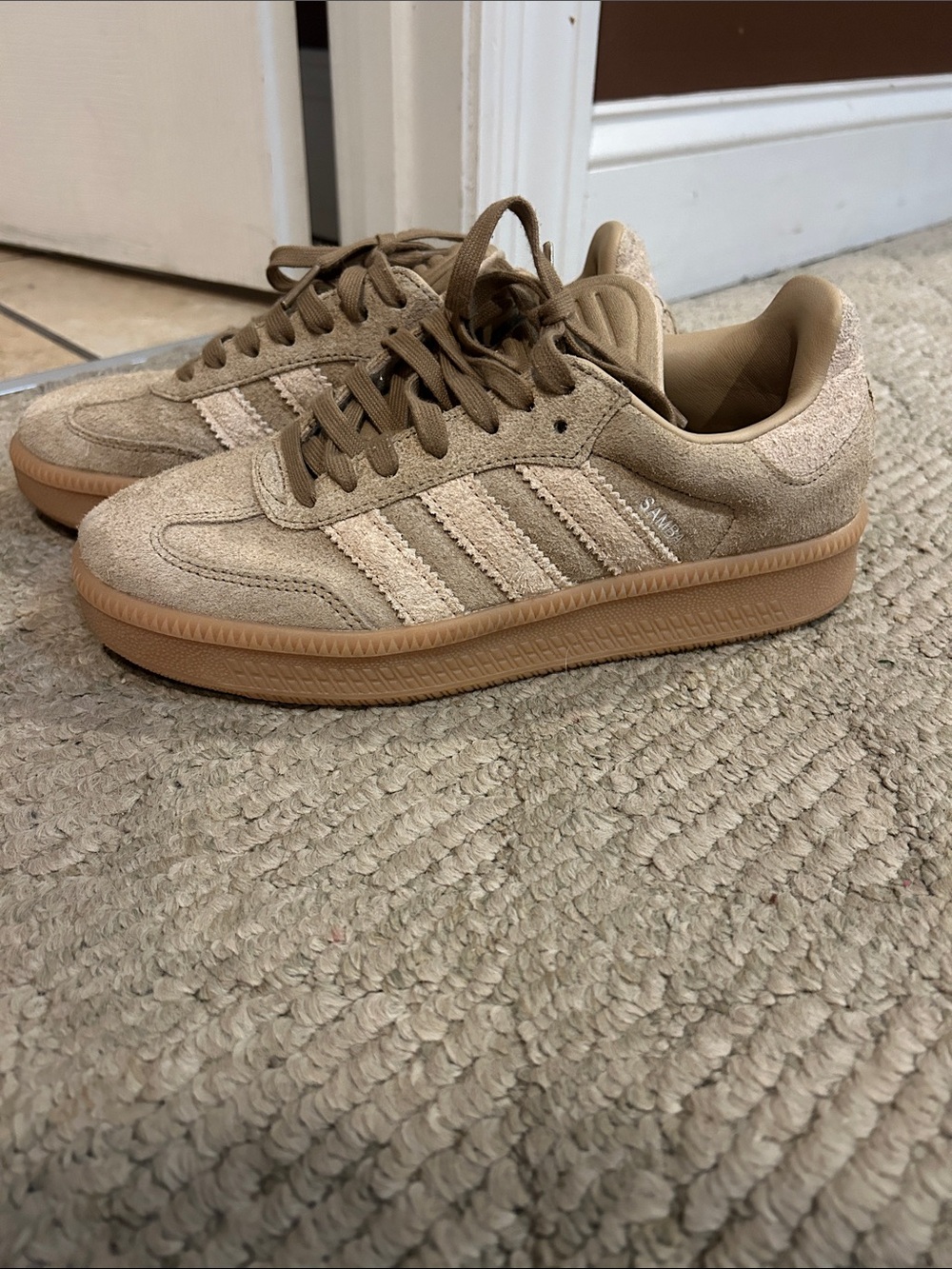 adidas Samba Suede Sneakers in Taupe and Gum